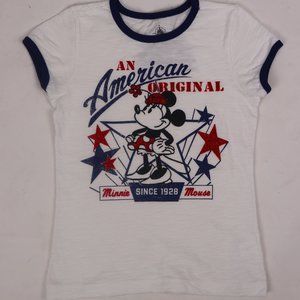 🩰 Vintage Inspire NWOT Minnie Mouse Disney Red White Blue Stars Girls Shirt Top